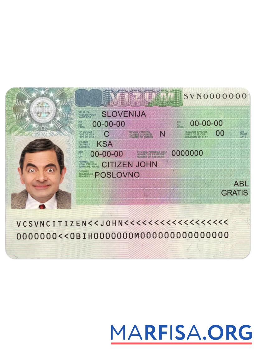 Blank Slovenia schengen visa real example